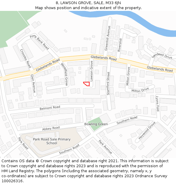 8, LAWSON GROVE, SALE, M33 6JN: Location map and indicative extent of plot