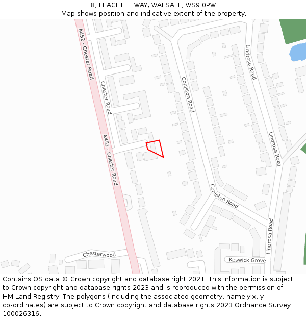 8, LEACLIFFE WAY, WALSALL, WS9 0PW: Location map and indicative extent of plot