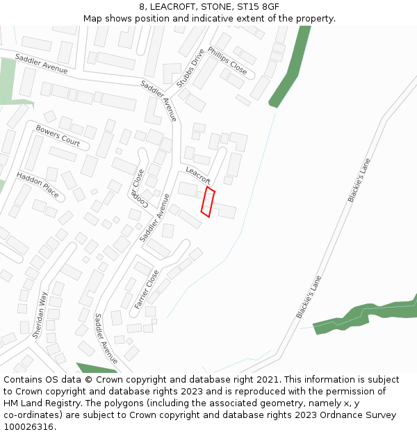 8, LEACROFT, STONE, ST15 8GF: Location map and indicative extent of plot