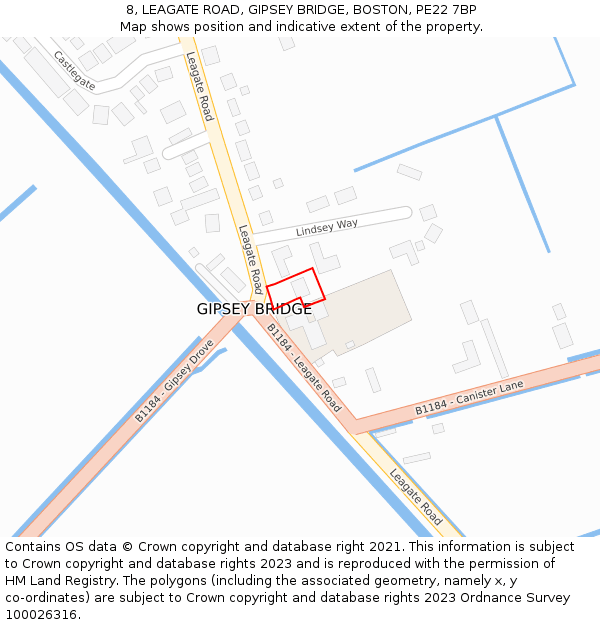 8, LEAGATE ROAD, GIPSEY BRIDGE, BOSTON, PE22 7BP: Location map and indicative extent of plot