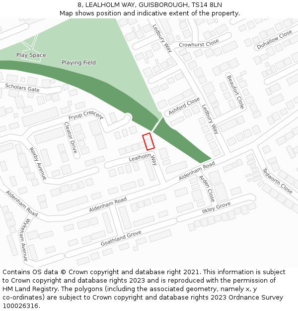 8, LEALHOLM WAY, GUISBOROUGH, TS14 8LN: Location map and indicative extent of plot