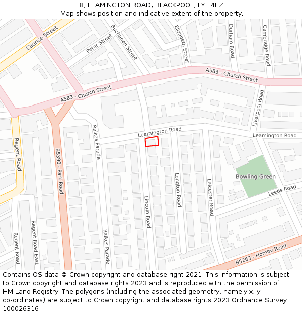 8, LEAMINGTON ROAD, BLACKPOOL, FY1 4EZ: Location map and indicative extent of plot