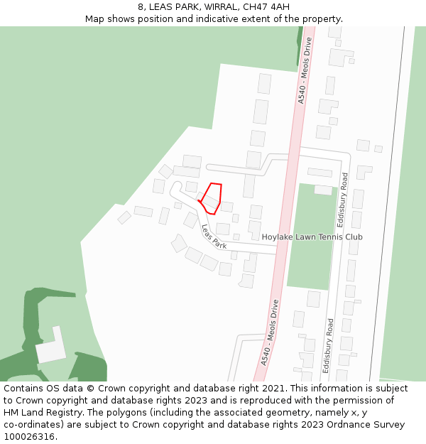 8, LEAS PARK, WIRRAL, CH47 4AH: Location map and indicative extent of plot