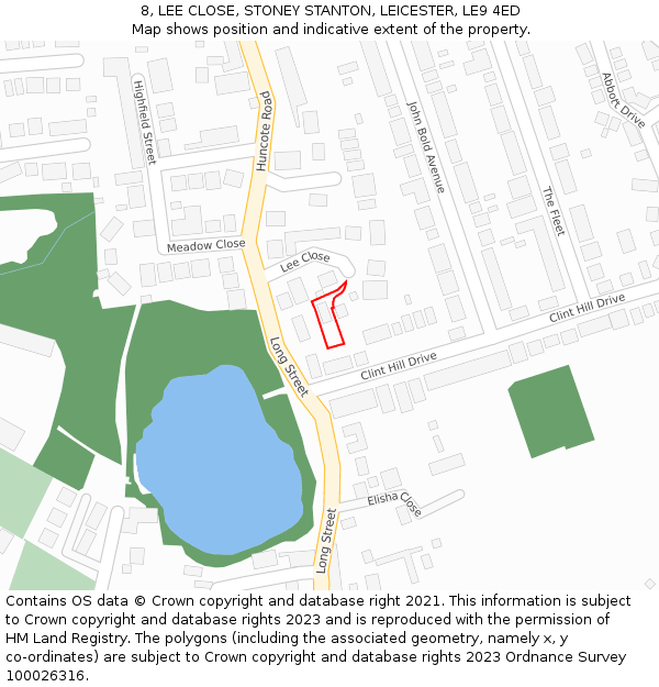 8, LEE CLOSE, STONEY STANTON, LEICESTER, LE9 4ED: Location map and indicative extent of plot