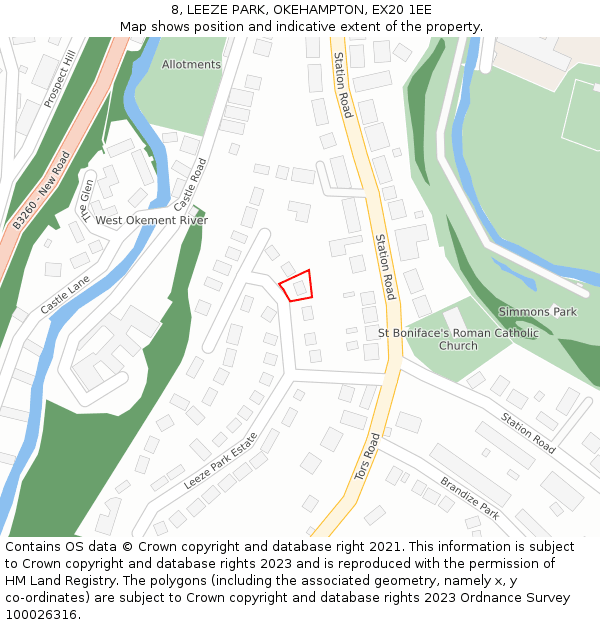 8, LEEZE PARK, OKEHAMPTON, EX20 1EE: Location map and indicative extent of plot