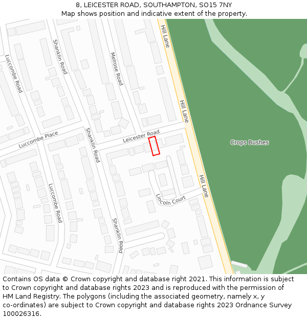 8, LEICESTER ROAD, SOUTHAMPTON, SO15 7NY: Location map and indicative extent of plot