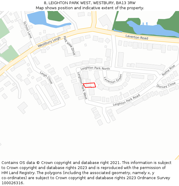 8, LEIGHTON PARK WEST, WESTBURY, BA13 3RW: Location map and indicative extent of plot