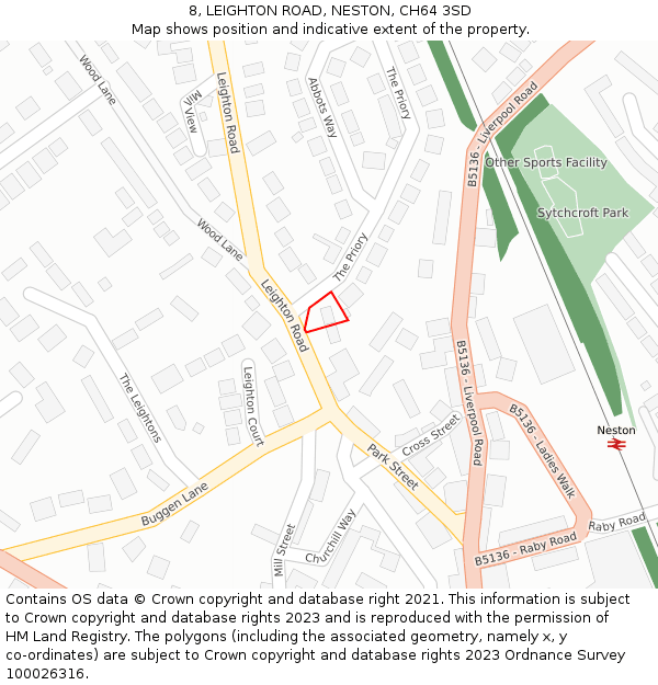 8, LEIGHTON ROAD, NESTON, CH64 3SD: Location map and indicative extent of plot