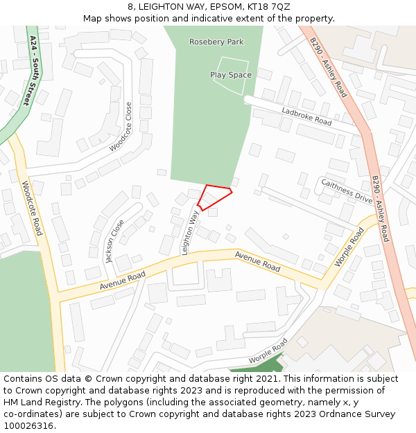 8, LEIGHTON WAY, EPSOM, KT18 7QZ: Location map and indicative extent of plot