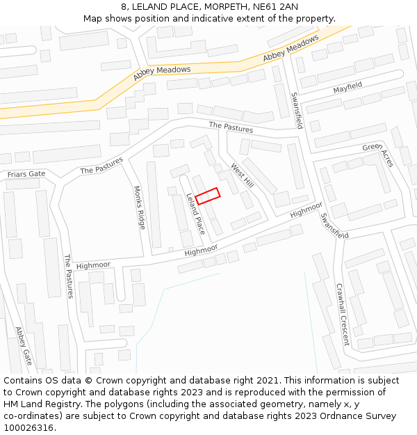 8, LELAND PLACE, MORPETH, NE61 2AN: Location map and indicative extent of plot