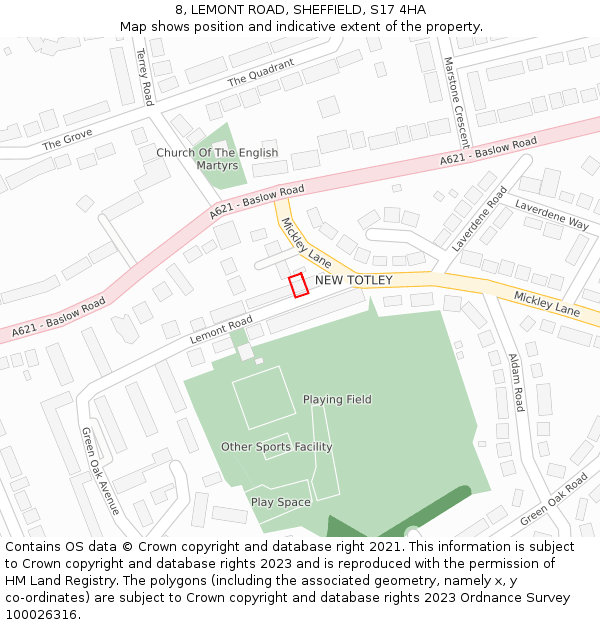 8, LEMONT ROAD, SHEFFIELD, S17 4HA: Location map and indicative extent of plot
