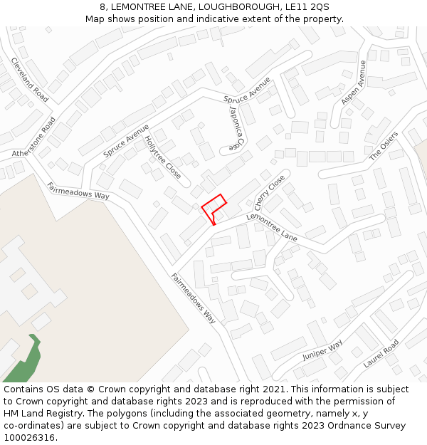 8, LEMONTREE LANE, LOUGHBOROUGH, LE11 2QS: Location map and indicative extent of plot