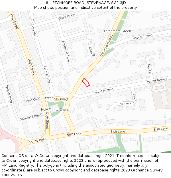 8, LETCHMORE ROAD, STEVENAGE, SG1 3JD: Location map and indicative extent of plot