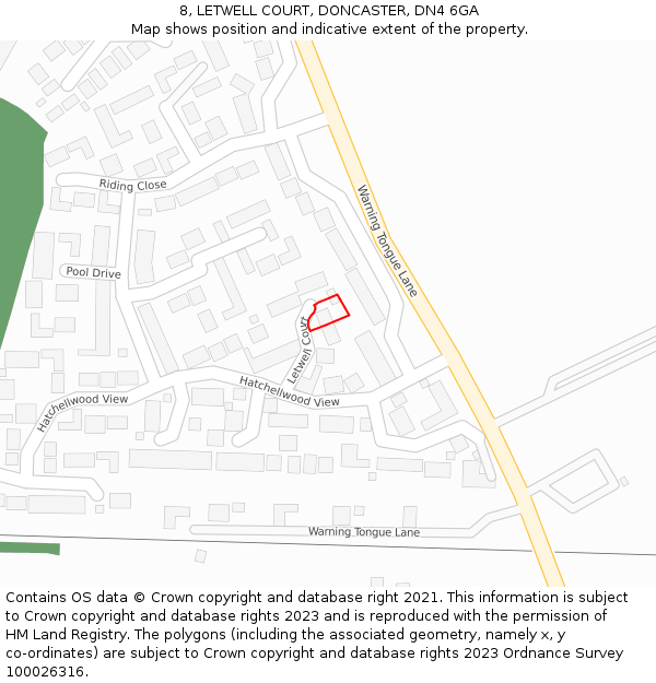 8, LETWELL COURT, DONCASTER, DN4 6GA: Location map and indicative extent of plot