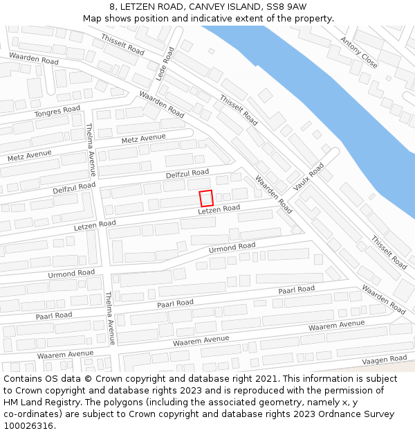 8, LETZEN ROAD, CANVEY ISLAND, SS8 9AW: Location map and indicative extent of plot