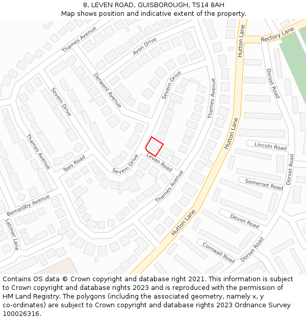 8, LEVEN ROAD, GUISBOROUGH, TS14 8AH: Location map and indicative extent of plot