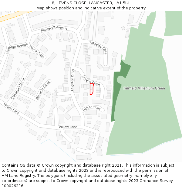 8, LEVENS CLOSE, LANCASTER, LA1 5UL: Location map and indicative extent of plot