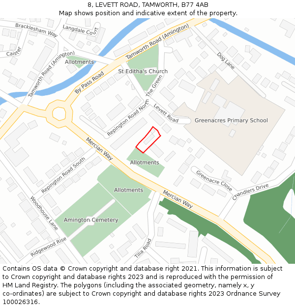8, LEVETT ROAD, TAMWORTH, B77 4AB: Location map and indicative extent of plot