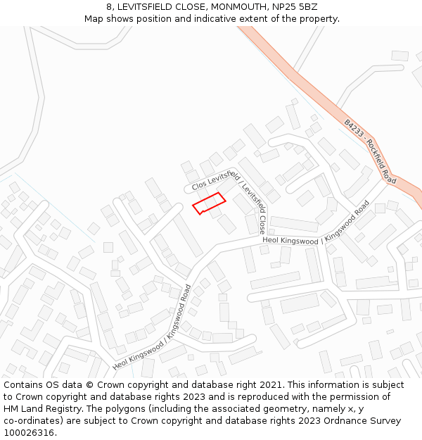 8, LEVITSFIELD CLOSE, MONMOUTH, NP25 5BZ: Location map and indicative extent of plot