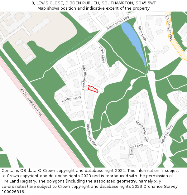 8, LEWIS CLOSE, DIBDEN PURLIEU, SOUTHAMPTON, SO45 5WT: Location map and indicative extent of plot