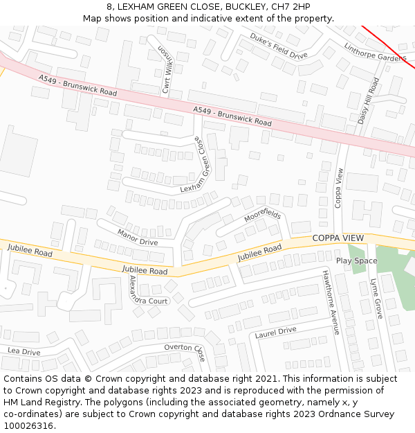 8, LEXHAM GREEN CLOSE, BUCKLEY, CH7 2HP: Location map and indicative extent of plot