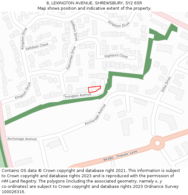 8, LEXINGTON AVENUE, SHREWSBURY, SY2 6SR: Location map and indicative extent of plot