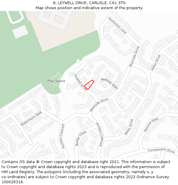 8, LEYWELL DRIVE, CARLISLE, CA1 3TN: Location map and indicative extent of plot