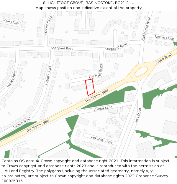 8, LIGHTFOOT GROVE, BASINGSTOKE, RG21 3HU: Location map and indicative extent of plot