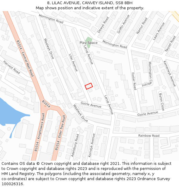 8, LILAC AVENUE, CANVEY ISLAND, SS8 8BH: Location map and indicative extent of plot