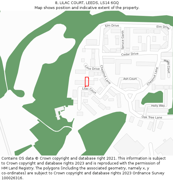 8, LILAC COURT, LEEDS, LS14 6GQ: Location map and indicative extent of plot