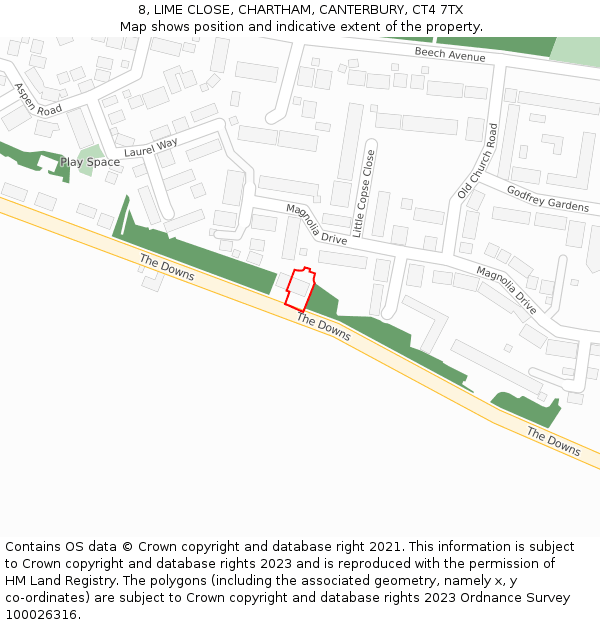 8, LIME CLOSE, CHARTHAM, CANTERBURY, CT4 7TX: Location map and indicative extent of plot