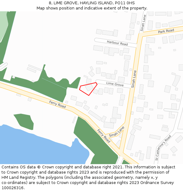 8, LIME GROVE, HAYLING ISLAND, PO11 0HS: Location map and indicative extent of plot