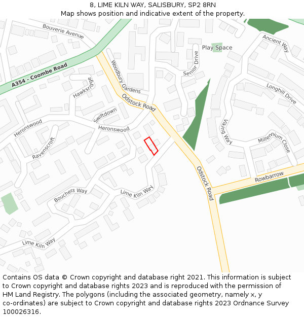 8, LIME KILN WAY, SALISBURY, SP2 8RN: Location map and indicative extent of plot