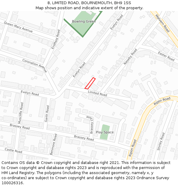 8, LIMITED ROAD, BOURNEMOUTH, BH9 1SS: Location map and indicative extent of plot
