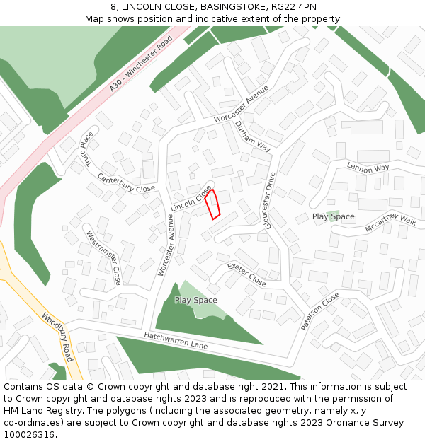 8, LINCOLN CLOSE, BASINGSTOKE, RG22 4PN: Location map and indicative extent of plot