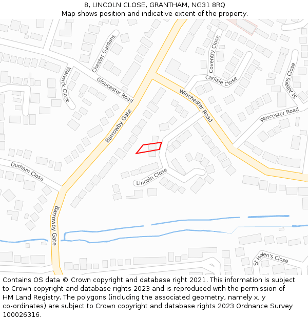 8, LINCOLN CLOSE, GRANTHAM, NG31 8RQ: Location map and indicative extent of plot