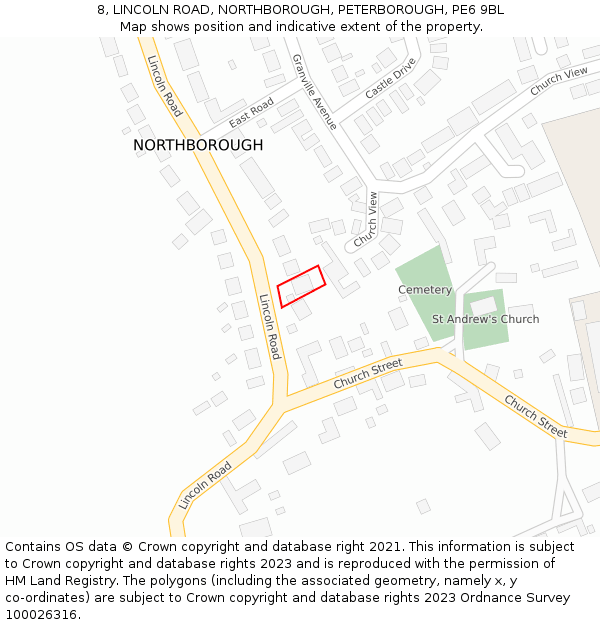 8, LINCOLN ROAD, NORTHBOROUGH, PETERBOROUGH, PE6 9BL: Location map and indicative extent of plot