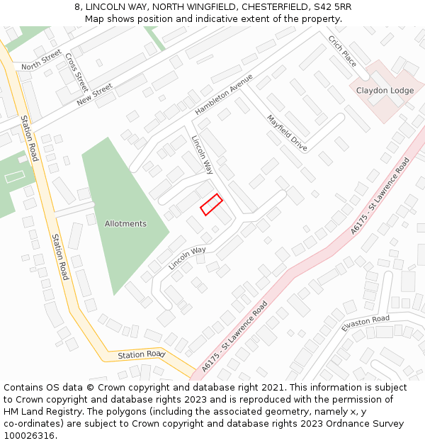 8, LINCOLN WAY, NORTH WINGFIELD, CHESTERFIELD, S42 5RR: Location map and indicative extent of plot