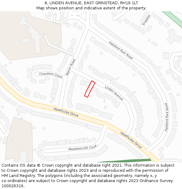 8, LINDEN AVENUE, EAST GRINSTEAD, RH19 1LT: Location map and indicative extent of plot