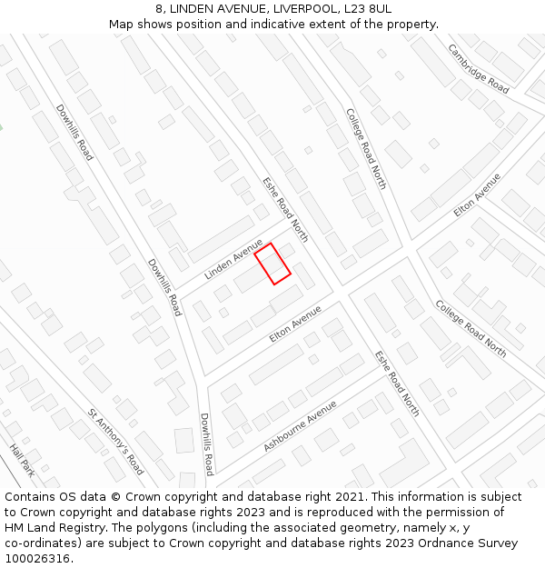 8, LINDEN AVENUE, LIVERPOOL, L23 8UL: Location map and indicative extent of plot