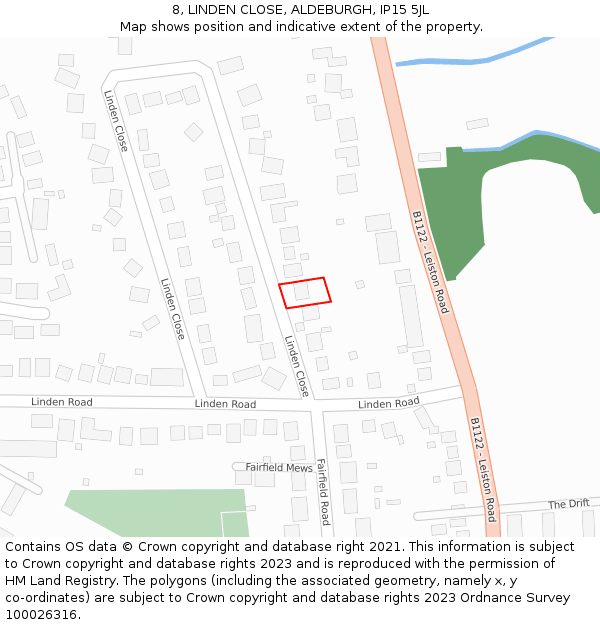 8, LINDEN CLOSE, ALDEBURGH, IP15 5JL: Location map and indicative extent of plot