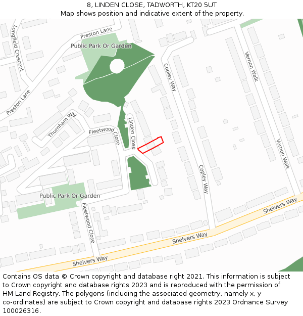8, LINDEN CLOSE, TADWORTH, KT20 5UT: Location map and indicative extent of plot