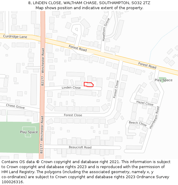 8, LINDEN CLOSE, WALTHAM CHASE, SOUTHAMPTON, SO32 2TZ: Location map and indicative extent of plot