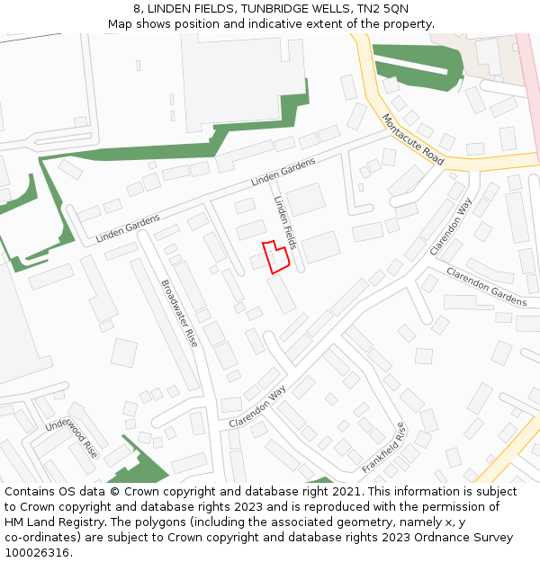 8, LINDEN FIELDS, TUNBRIDGE WELLS, TN2 5QN: Location map and indicative extent of plot