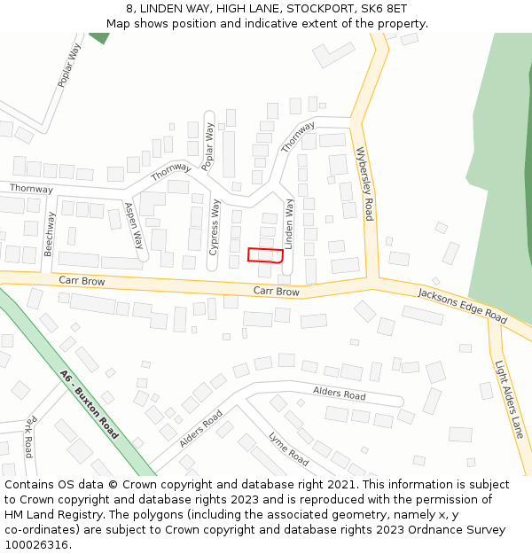 8, LINDEN WAY, HIGH LANE, STOCKPORT, SK6 8ET: Location map and indicative extent of plot