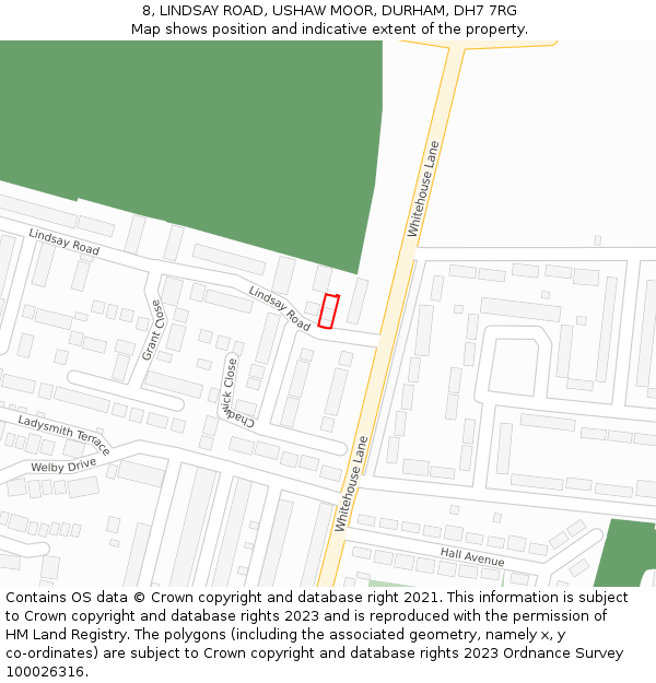 8, LINDSAY ROAD, USHAW MOOR, DURHAM, DH7 7RG: Location map and indicative extent of plot