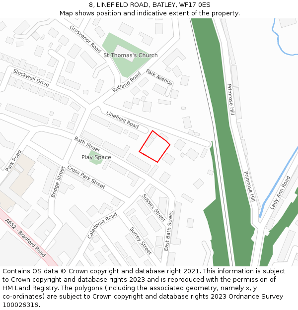 8, LINEFIELD ROAD, BATLEY, WF17 0ES: Location map and indicative extent of plot