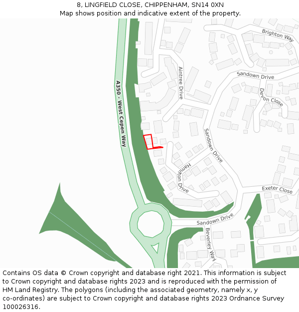 8, LINGFIELD CLOSE, CHIPPENHAM, SN14 0XN: Location map and indicative extent of plot