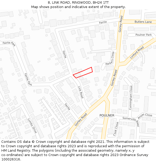 8, LINK ROAD, RINGWOOD, BH24 1TT: Location map and indicative extent of plot