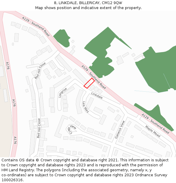 8, LINKDALE, BILLERICAY, CM12 9QW: Location map and indicative extent of plot